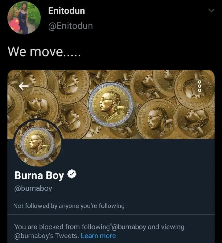 Burna Boy blocks lady who reminded him of his old tweet lailasnews