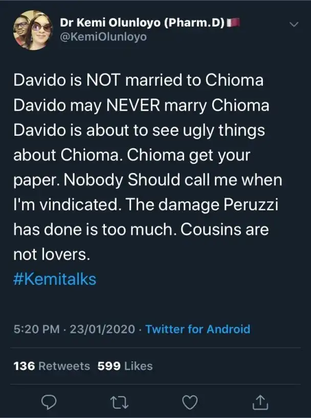 Davido about to see ugly things on Chioma may never marry her Kemi lailasnews 3 608x819 1