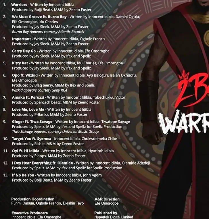 2face Idibia releases track list for album 'Warriors