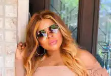 Laura Ikeji rocks brown tight leather pants