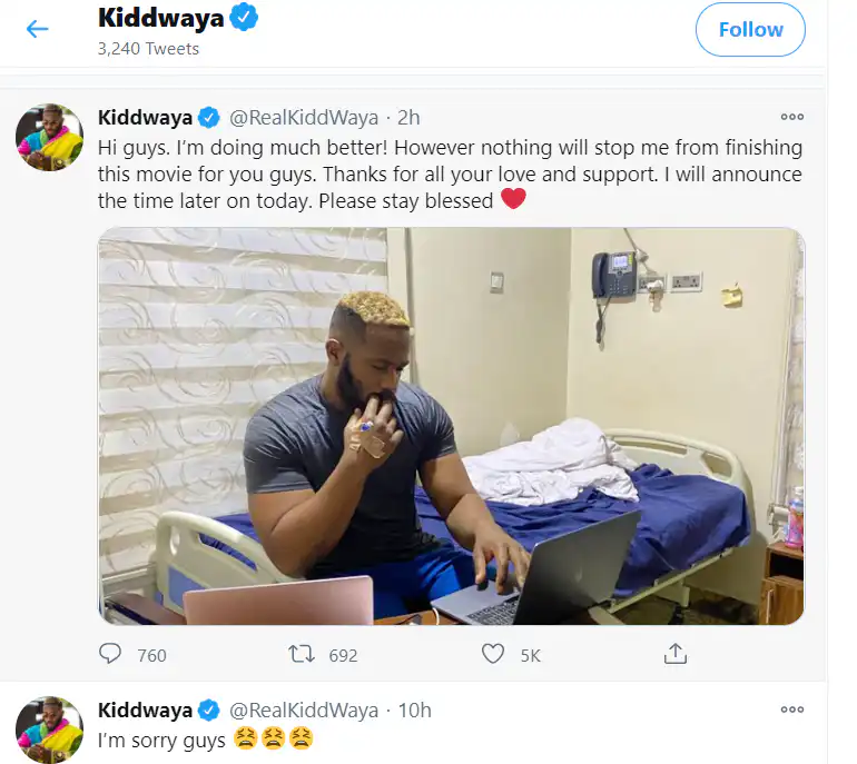 kiddwaya on hospital bed