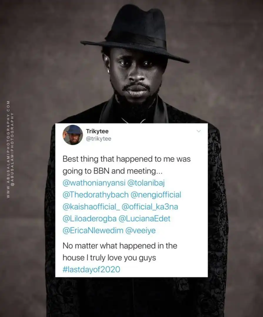#BBNaija: Trikytee applauds 'Lockdown' females housemates as he reflects on 2020