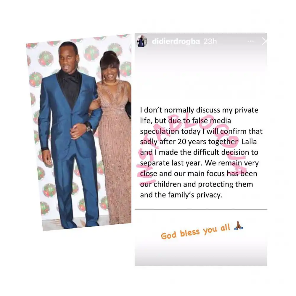 Chelsea Legend Didier Drogba and wife, Lalla, divorce after 20 years of marriage