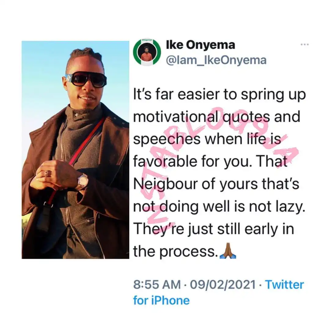 It’s easy to give motivational speeches when life is favorable to you — BBNaija's Ike