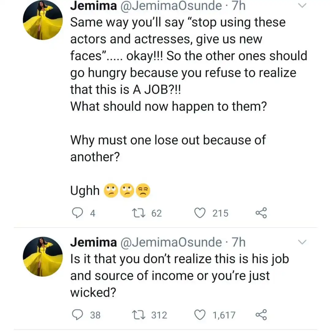 BBNaija 2021: Actress Jemima Osunde curses man who said Ebuka should be removed as host