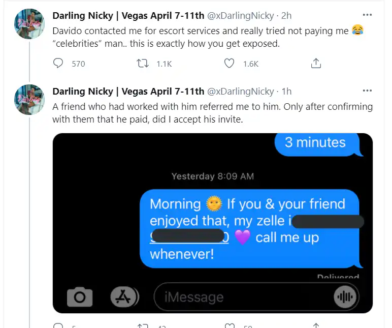 Sex worker exposes Davido as client