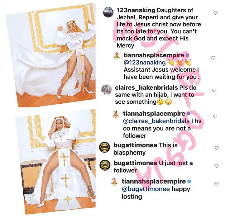 Toyin Lawani under fire over controversial Pant-less Nun Outfit (18+Photos)