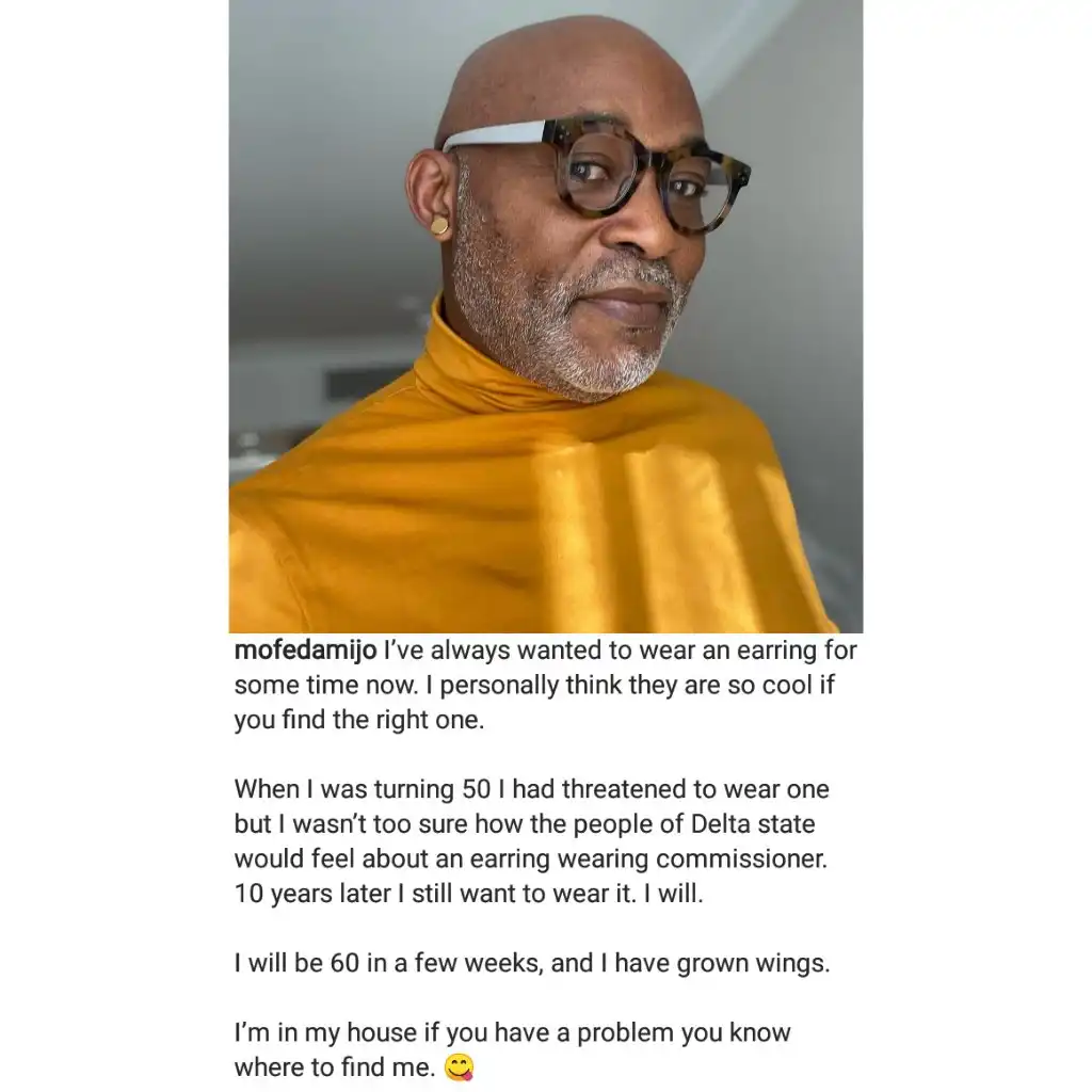 Actor Richard Mofe-Damijo shows off his earrings in newly shared photos