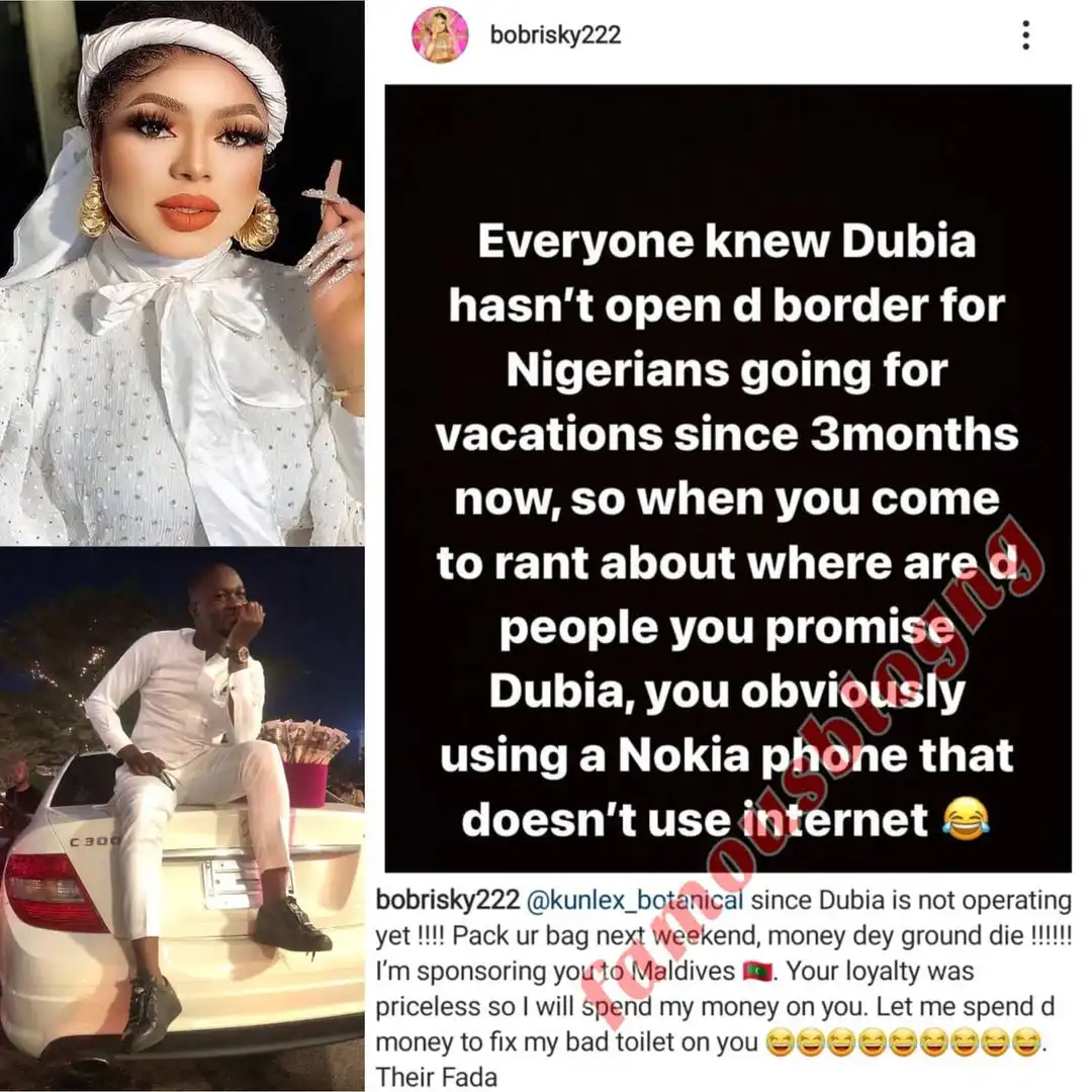 Bobrisky vows to send his loyalists, Kunle, on an all-expense-paid trip to Maldive