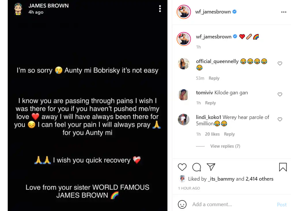 "I will Always Pray for You Aunty Mi" - James Brown To Bobrisky