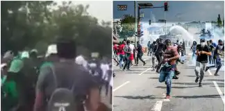Watch moment #IstandwithBuhari protesters harass an anti-Buhari protester in Abuja (video)