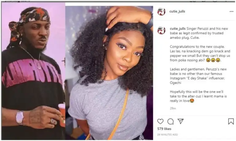 Peruzzi allegedly dating Instagram influencer Ogechi Ukonu, aka "E Dey Shake"