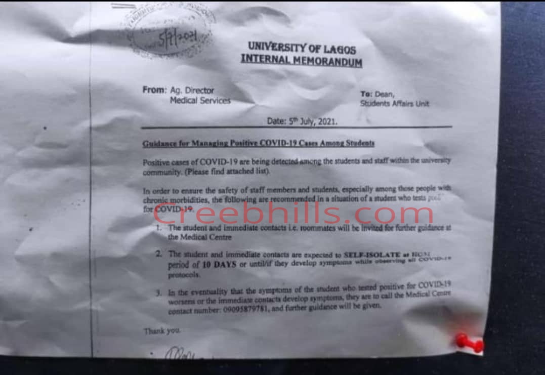 BREAKING: UNILAG confirms Positive cases of COVID-19 among Students and Staff 1 UNILAG confirms Positive cases of COVID-19 among Students and Staff