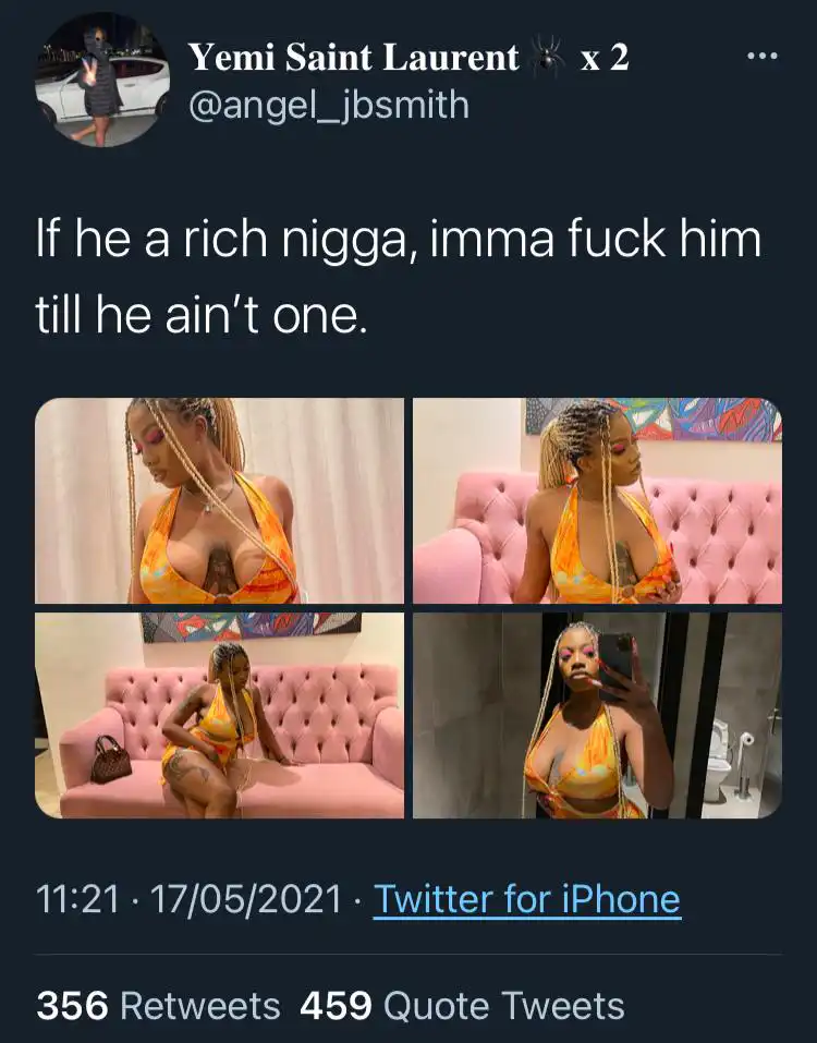 #BBNaija: I'll sleep with a rich man till he become broke - Angel brags in old tweet