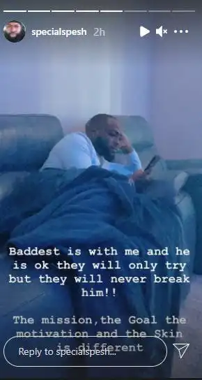 "He's fine and with me" - Hypeman Spesh reveals Davido's current condition after Obama DMW's death