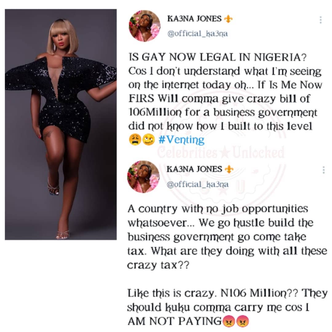 "What are they doing with these tax" - BBNaija's Ka3na calls out FIRS over #106M bill
