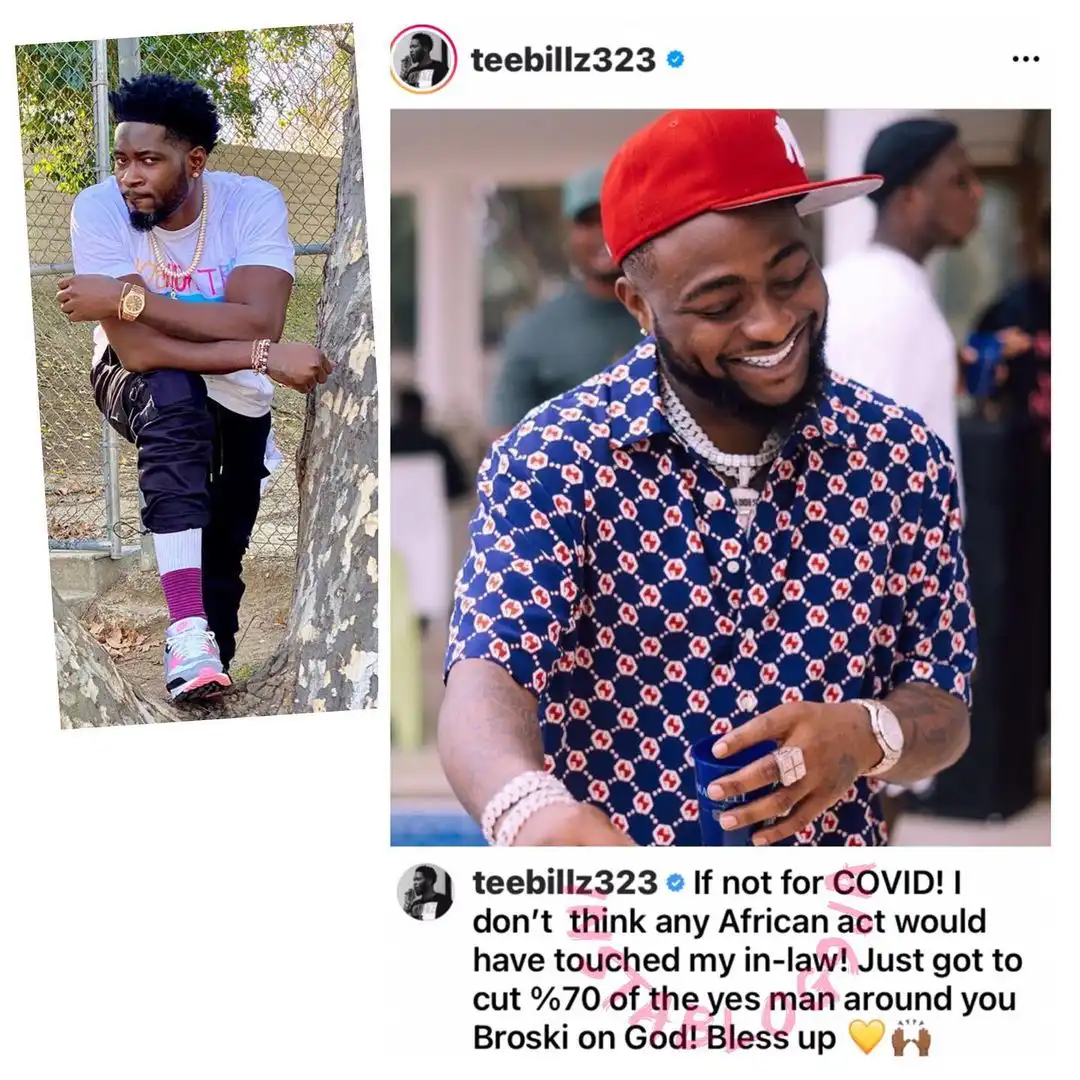 “Do away with 70% of your yes men” - Tiwa Savage's ex-lover,  Teebillz advise Davido