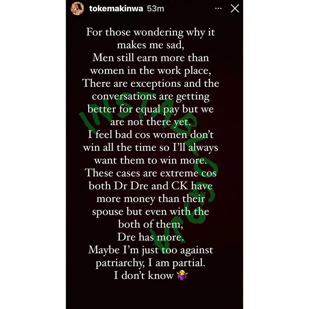 "God Forbid" - Toke Makinwa reacts to Kelly Clarkson's payment of N100M to ex-husband