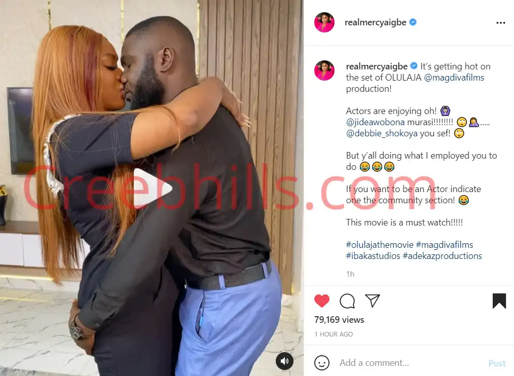 "Actors are enjoying ooo" - Mercy Aigbe reacts as Jide Awobana kiss Actress Deborah Shokoya deeply (Video)