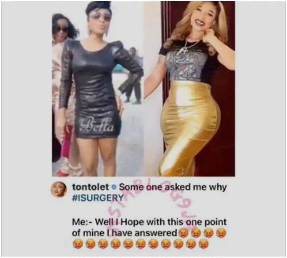 Tonto Dikeh reveals why she underwent plastic surgery compare to Bobrisky 2 Tonto Dikeh reveals why she underwent plastic surgery compare to Bobrisky
