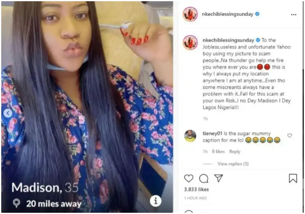 Nkechi Blessing calls out Yahoo Boys using her picture to defraud people