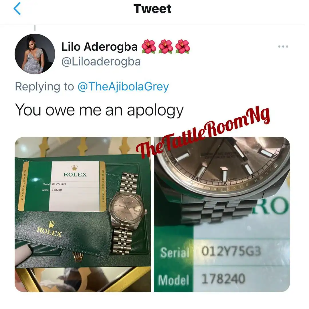 BBNaija's Lilo shows off her original Rolex watch after a Twitter user called it fake (Photo)