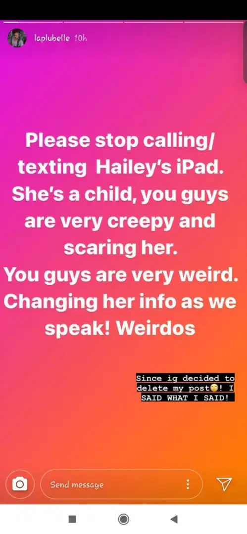 Stop calling/texting Hailey's iPad, she's a girl - Davido’s baby mama, Amanda warn fans