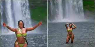 Singer, Tiwa Savage shows off her curves as she stuns out in a green bikini (Photos/Video)