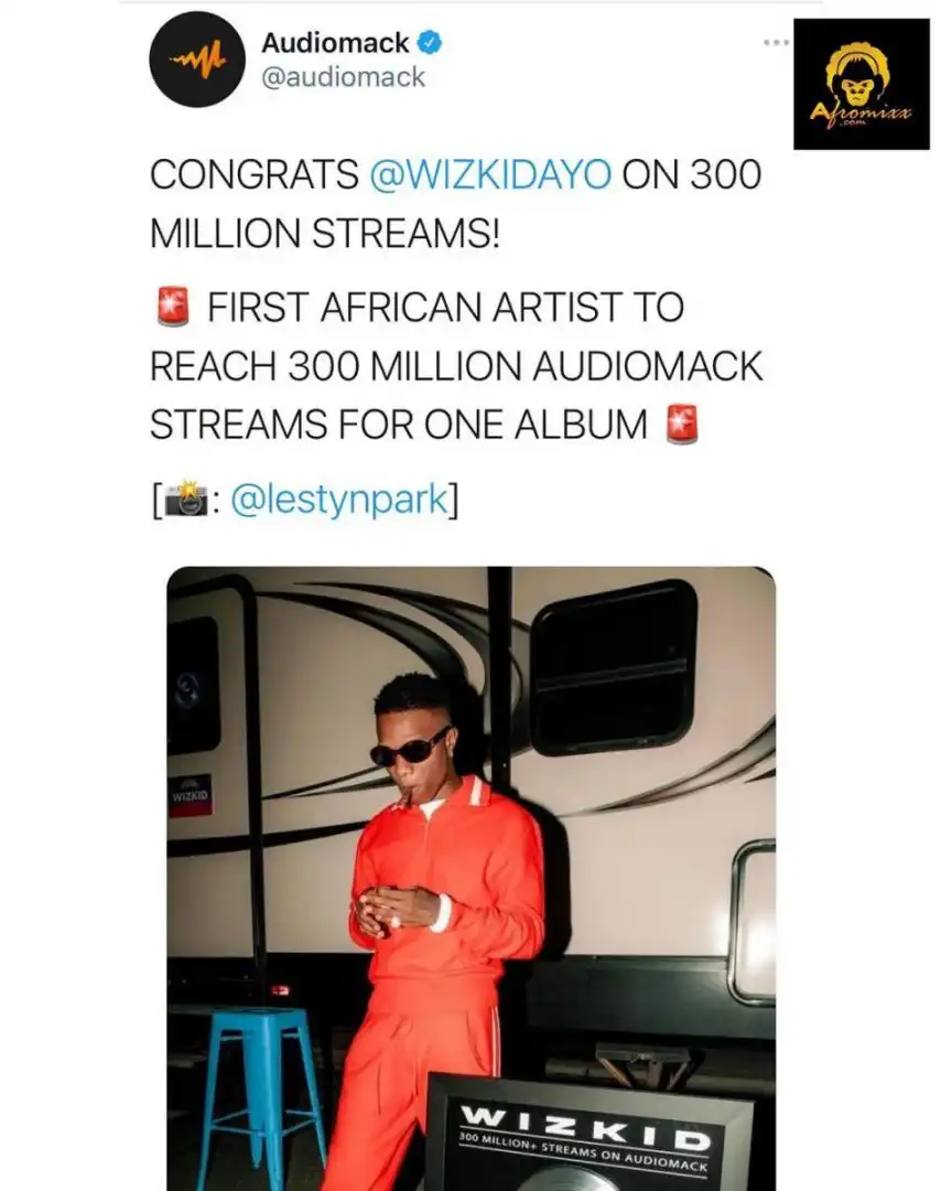 Wizkid becomes first African artist to reach 300 million Audiomack streams for one album