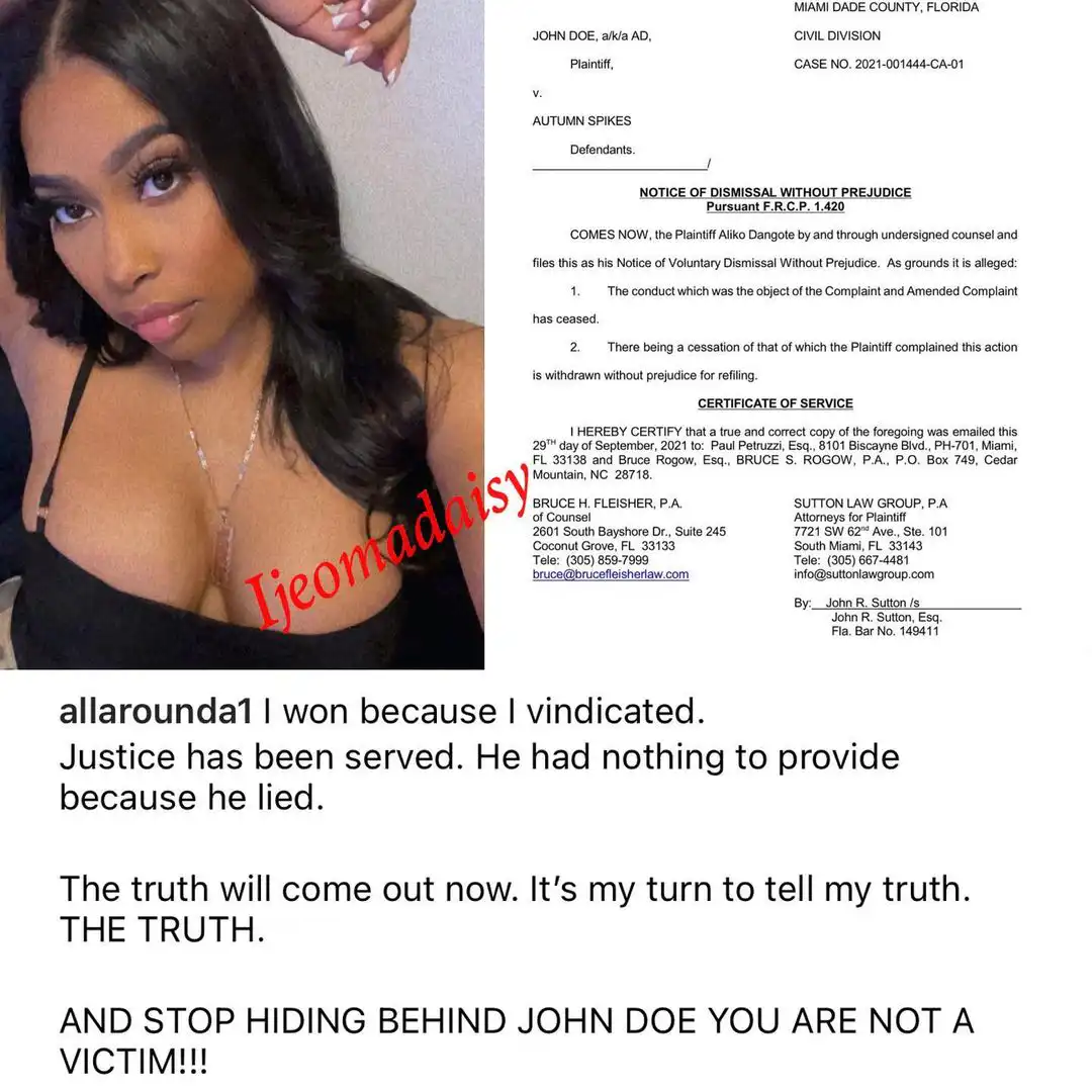 It's time to tell the truth - Dangote’s ex-lover, Allarounda voices out as court dismisses lawsuit against her