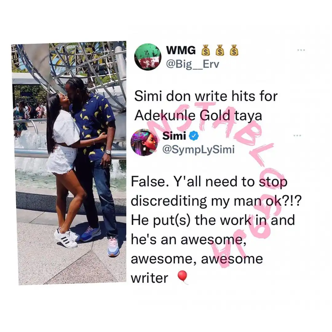 "Stop discrediting my man’s work" - Simi defends Adekunle Gold's songwriting skills