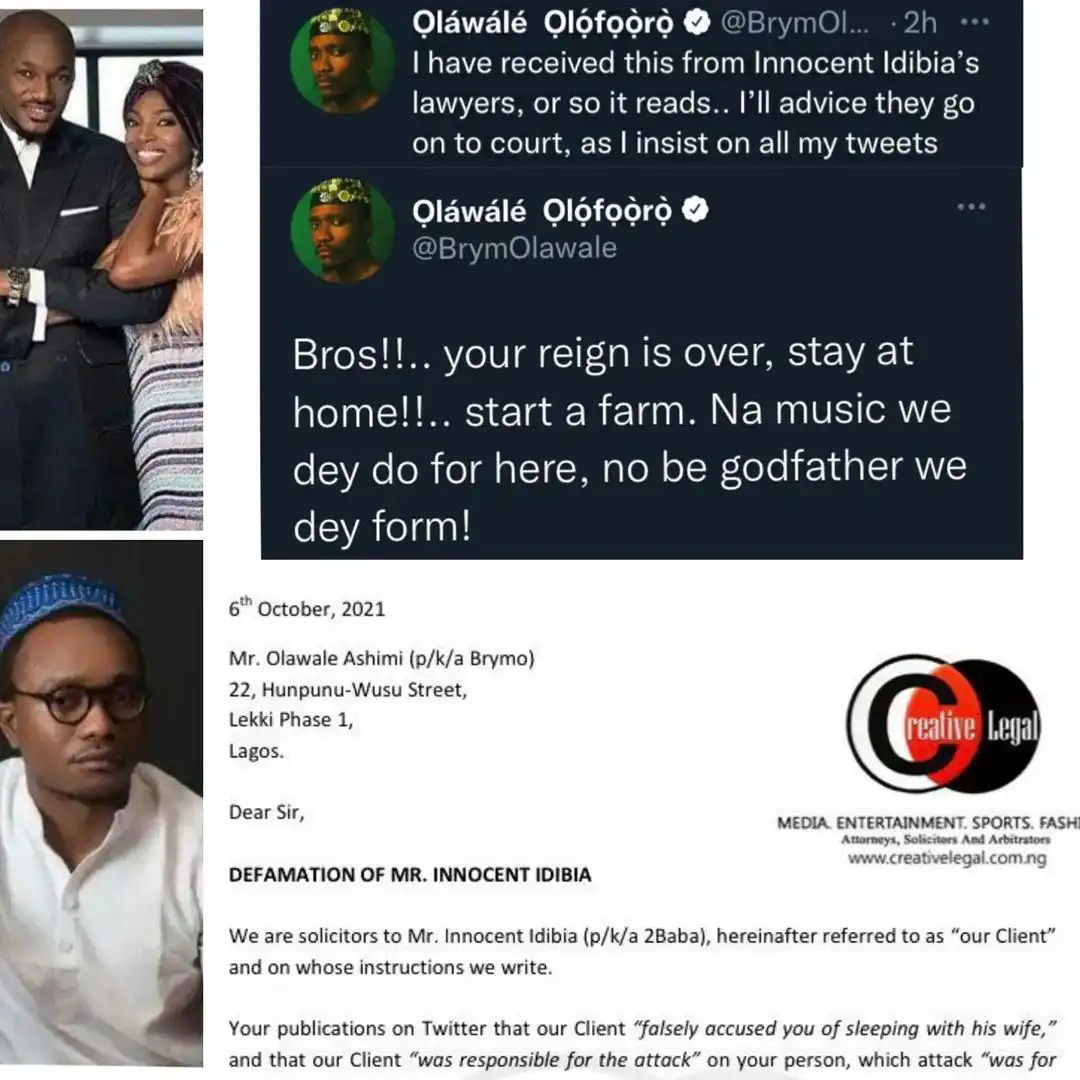 Your Reign Is Over - Brymo reacts as 2Face Idibia threatens N1B defamation suit against him