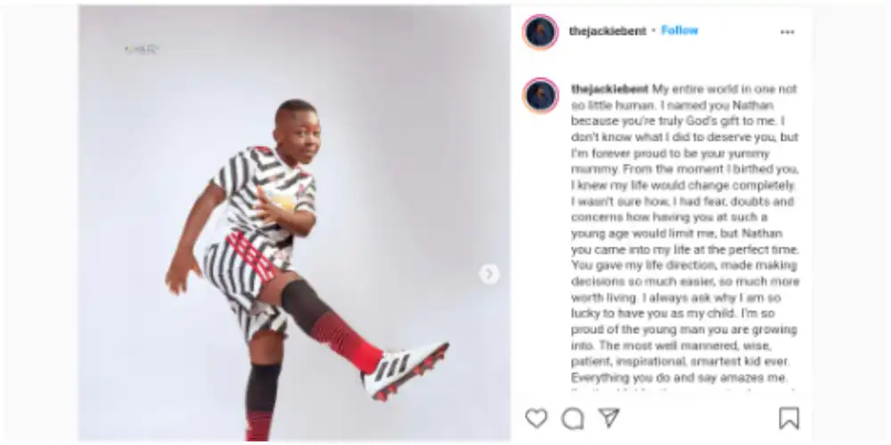 #BBNaija: Jackie B pens emotional words to celebrate her son, Nathan's 10th birthday (Photos)