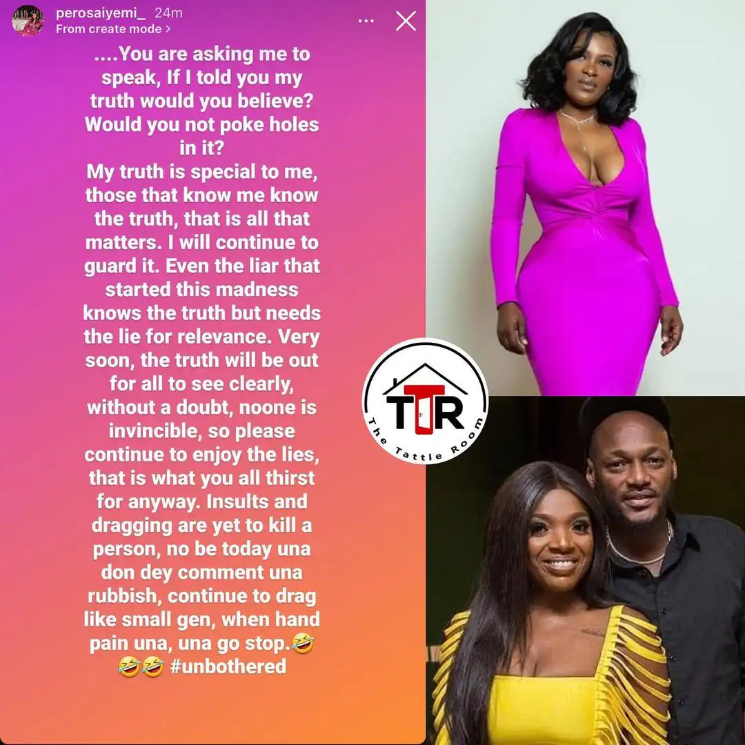 “The liar knows the truth but needs the lie” - Pero reacts to ongoing drama with 2face Idibia