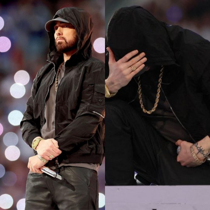 Eminem takes a knee at Super Bowl halftime after performing, despite be warned not to