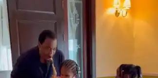 Former Cross Rivers state governor, Donald Duke, serenades his grand daughter, Minika, with his saxophone as she turns 3 (video)