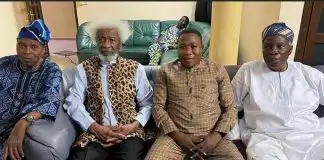 Professor Wole Soyinka arrives in Benin for a Sunday Igboho meeting.