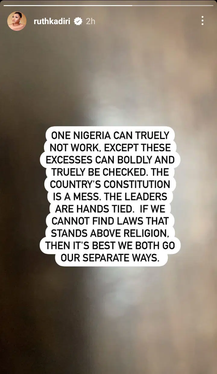 Why one Nigeria cannot work – Actress, Ruth Kadiri reveals 1 Why one Nigeria cannot work – Actress, Ruth Kadiri reveals