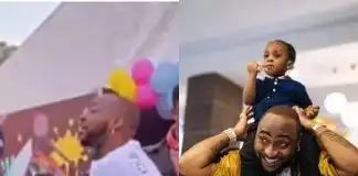 “Papa wen born am dey stay one place?” - Davido pants heavily as he struggles to hold an energetic Ifeanyi in one place at a party (Video)