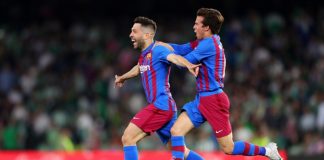 Alba's stoppage-time stunner clinches Champions League qualification as barca beat Real Betis 1-2