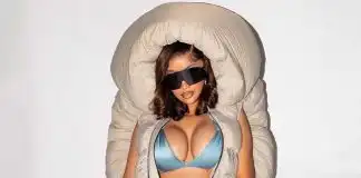 Cardi B showcases her ample cleavage and curves in blue bikini during sultry photo shoot