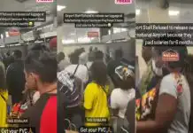 Pandemonium as airport staff refuse to release passengers’ luggage in protest over unpaid salary (Video)