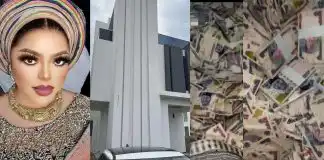 VIDEO: Bobrisky shows of wads of cash she received from his housewarming party