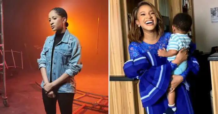 Adesua Etomi reacts after her son took her phone and blocked people on IG