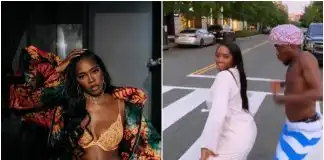 “Who dey influence our Tiwa please” - Nigerian react As Tiwa Savage Hits The Street With Guy On Towel To Display Dance Moves (Video)