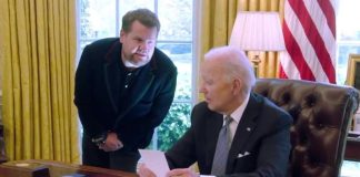 Watch Comedian, James Corden acts as US president Joe Biden's P.A in the White House for one day (videos)