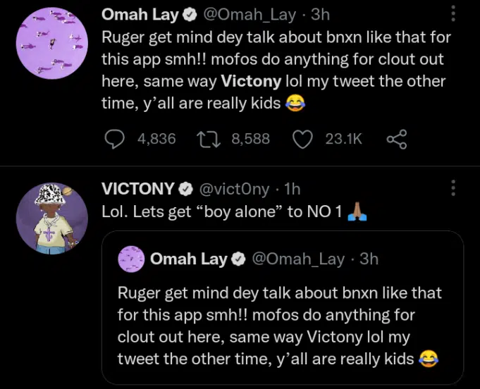 BNXN VS. Ruger: Victony reacts after being described as a ‘kid’ by Omah Lay