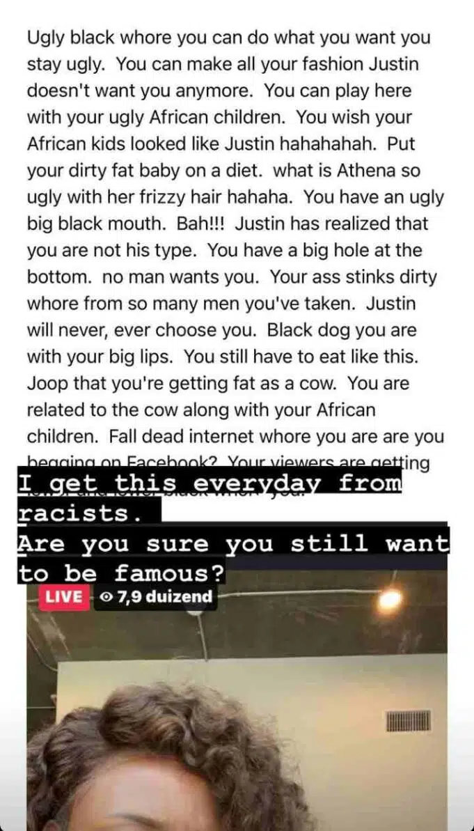 Korra Obidi shares vile message she received from racist