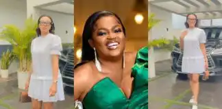 Funke Akindele reacts as Comedian AY’s wife, Mabel steps out in daughter’s dress (Video)