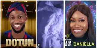 “This girl is lose”: Reactions as Daniella gets cozy with Dotun under the duvet (Video)